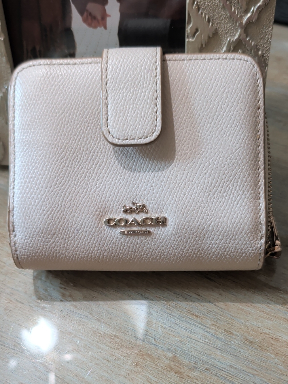 Coach Pebbled Leather Compact Wallet - Blush